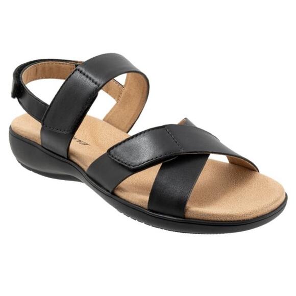 Trotters River Sandal Leather Shoe Strappy Summer Black Comfort Memory Foam 5.5 - Picture 3 of 12